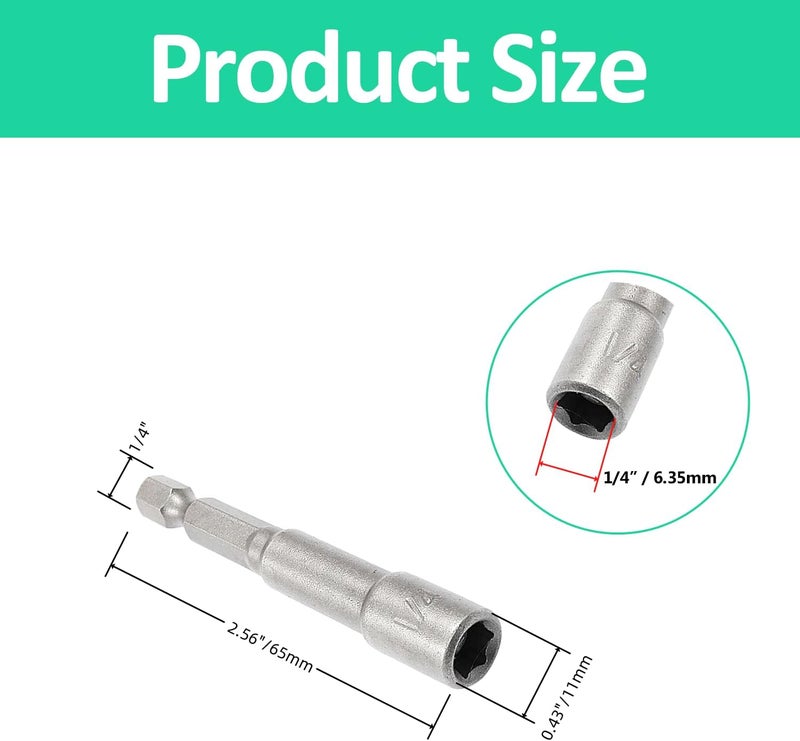 YiiSeeJo 10 Pcs Hex Magnetic Power Hex 1/4 Inch, Drill Bit Nut Driver Magnetic Extension Socket, Quick Change Socket Nut Impact Driver for Electric Drill Power Tools - Image 2